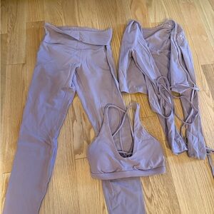 Lavender Lululemon Leggings, sports bra and wrap top